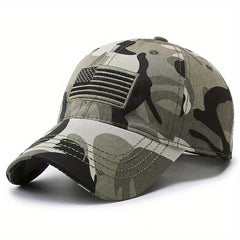 Camouflage Baseball Cap with American Flag Print