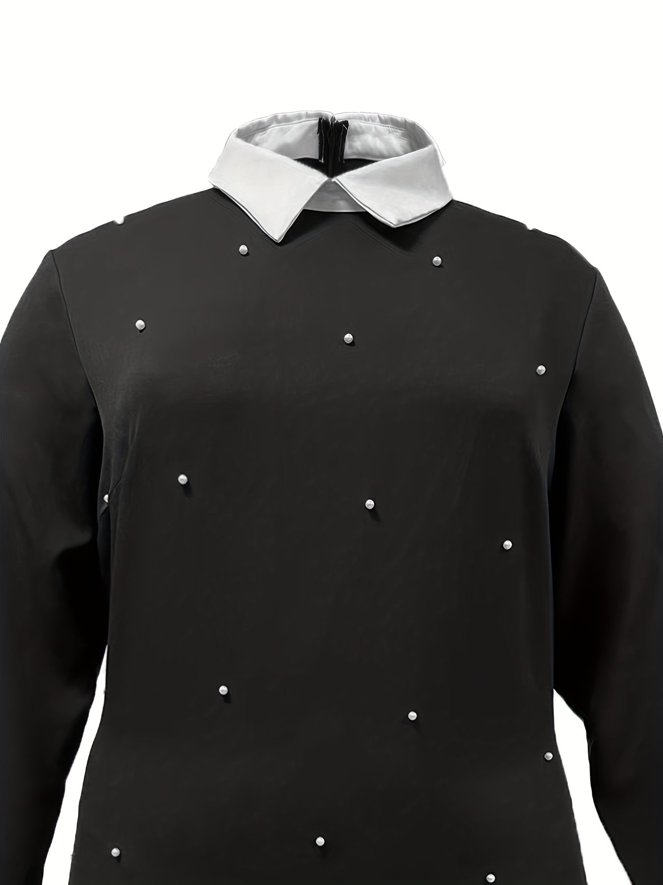 Women's Plus Colorblock Faux Pearl Long Sleeve Dress