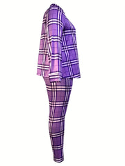 Plaid Print Shirt & Leggings Outfit Set