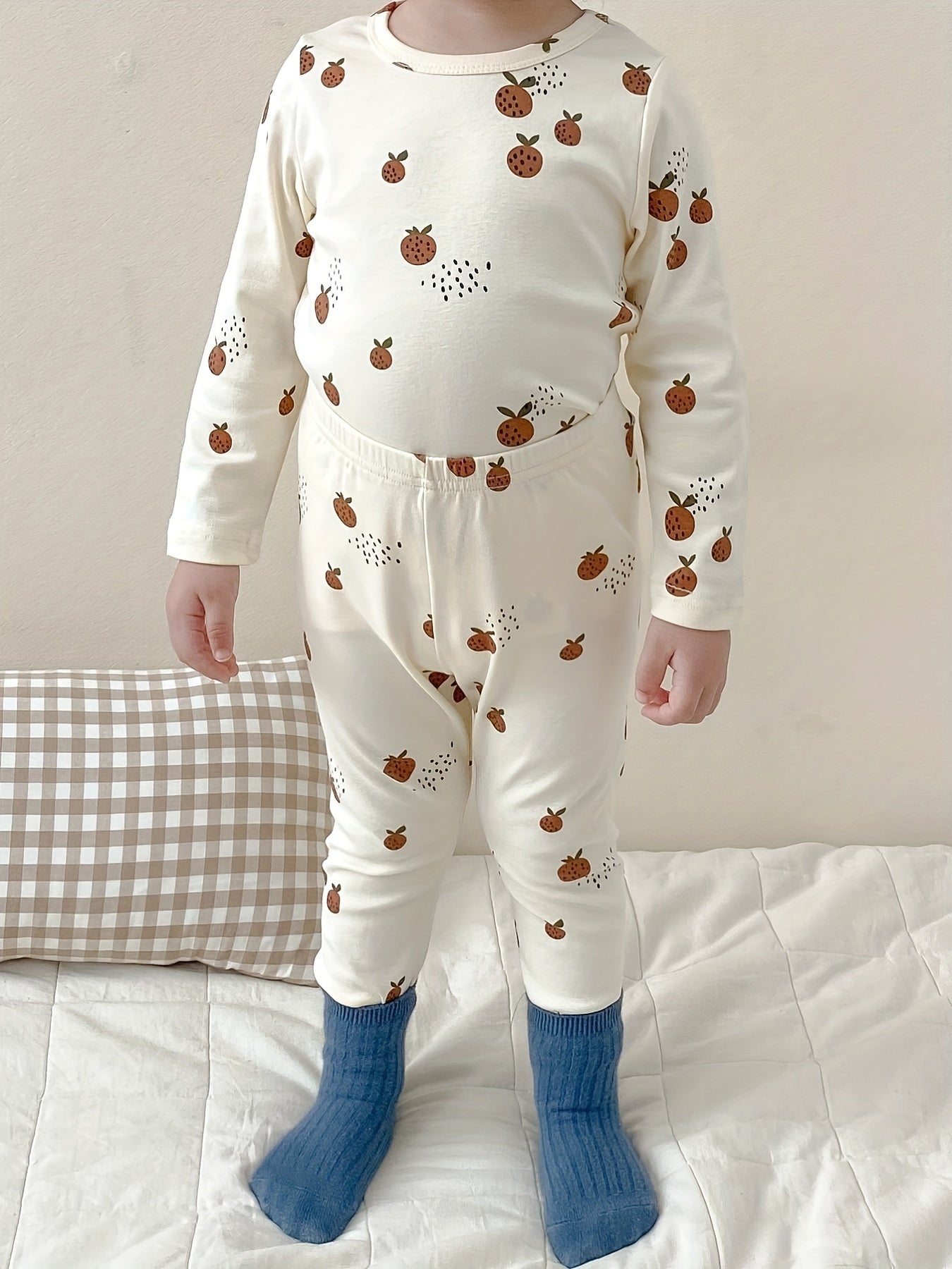 Boys Lemon Print 2pcs Pajamas Set Long Sleeve Top & Pants
