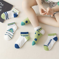 Boys Dinosaur Pattern Ankle Socks Spring Summer 5 Pairs