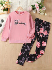 Girl's Floral 2pcs Sweatshirt & Leggings LITTLE PRINCESS Set