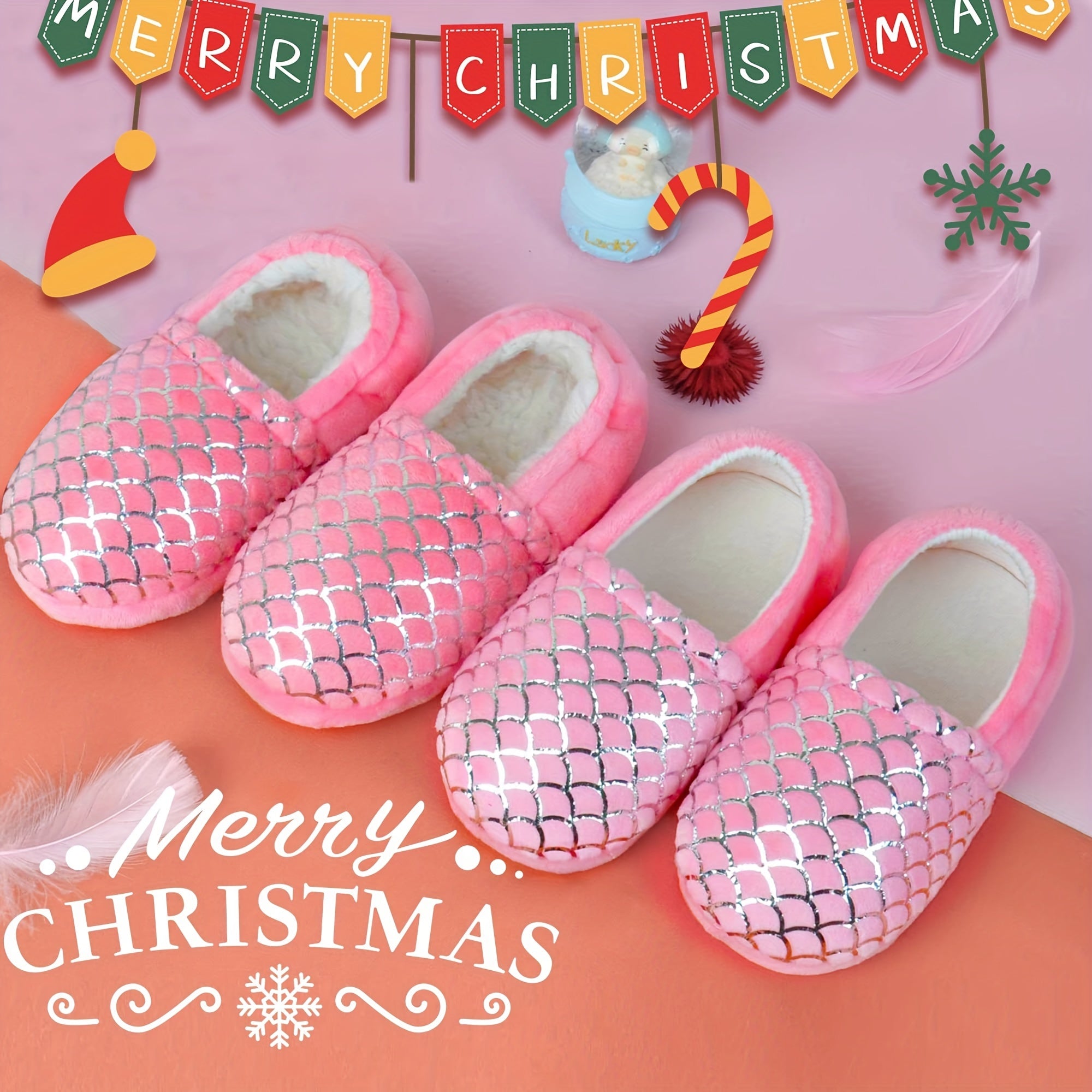 Girls Fleece House Shoes Lightweight Non Slip Soft Bottom Walking Shoes