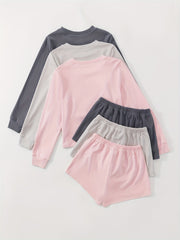 3-Piece Lounge Set Long Sleeve Top & Shorts Women's Sleepwear