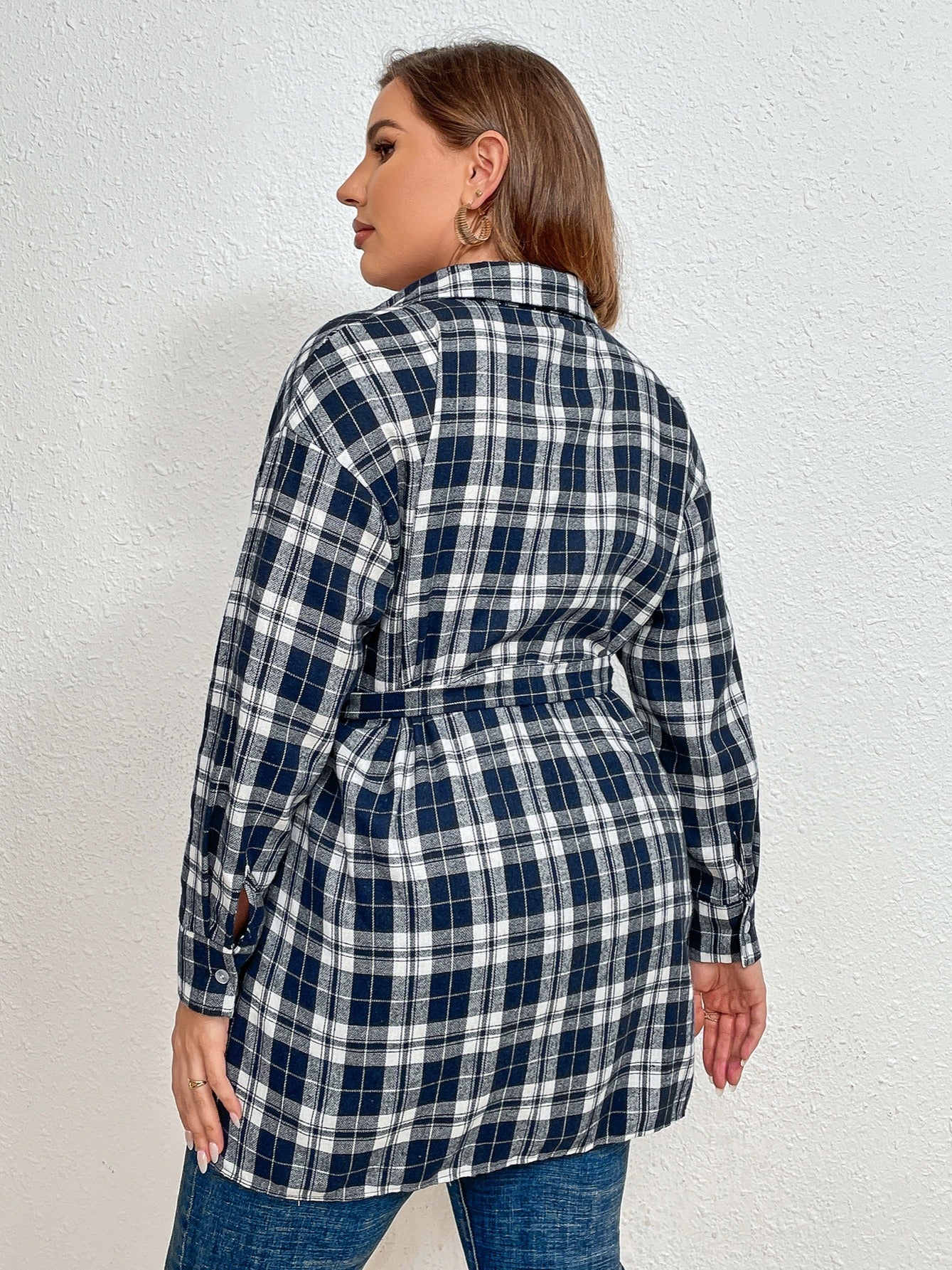 Women's Plus Size Preppy Style Long Sleeved Shirt