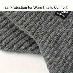 Winter Beanie Hat With Ear Flap Knitted Fleece Beanie Hat