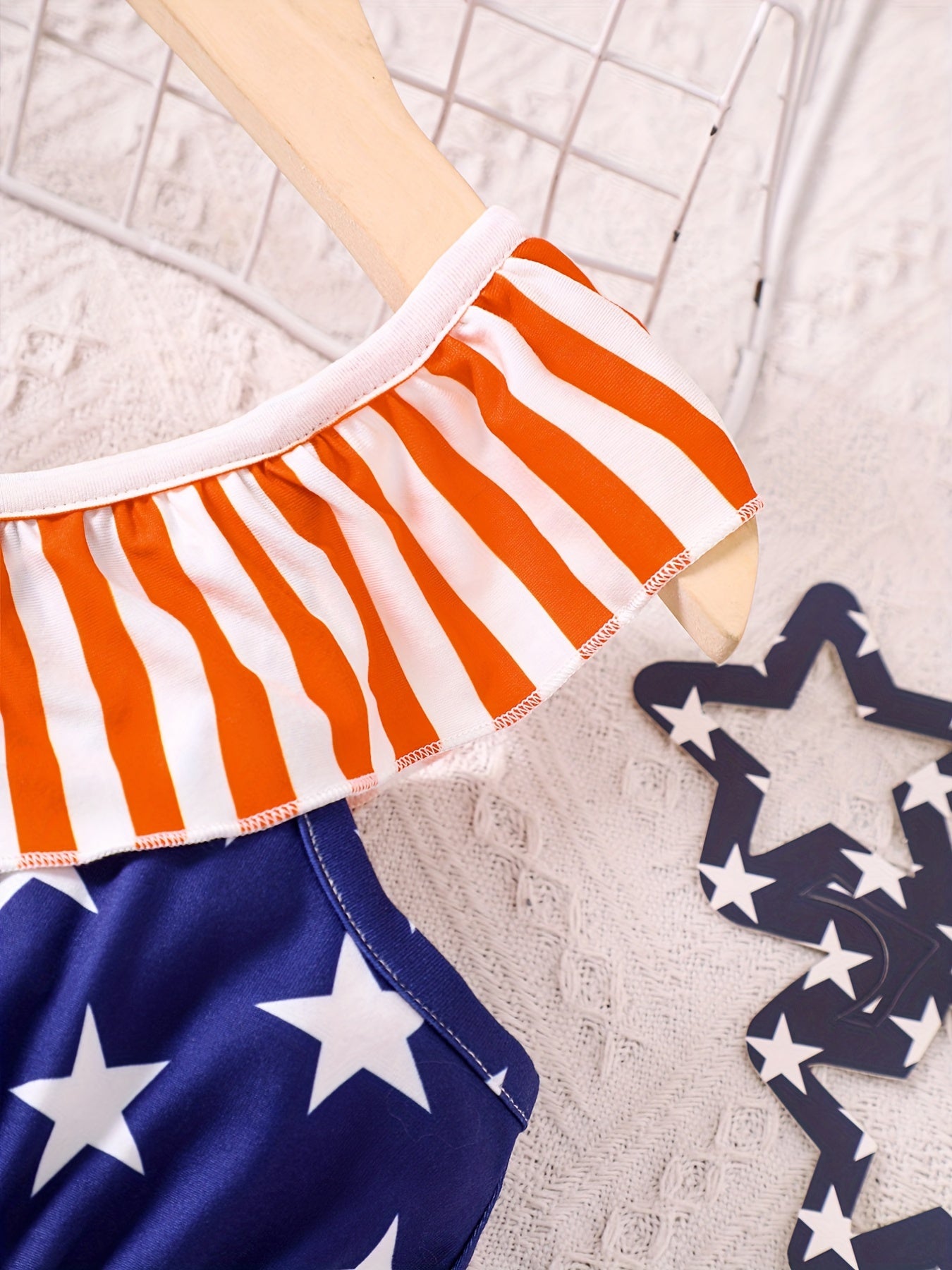 Girls Ruffle Trim Stars Rompers Jumpsuits - Summer Clothes