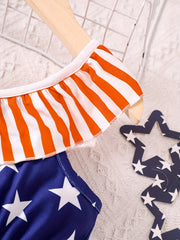 Girls Ruffle Trim Stars Rompers Jumpsuits - Summer Clothes