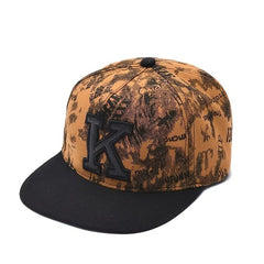 Graffiti Print K Embroidery Men's Hip Hop Flat Brim Hat
