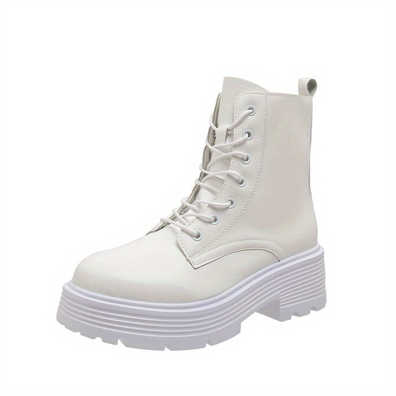 Platform Combat Boots Lace Up Zipper Ankle Faux Leather Short Boots