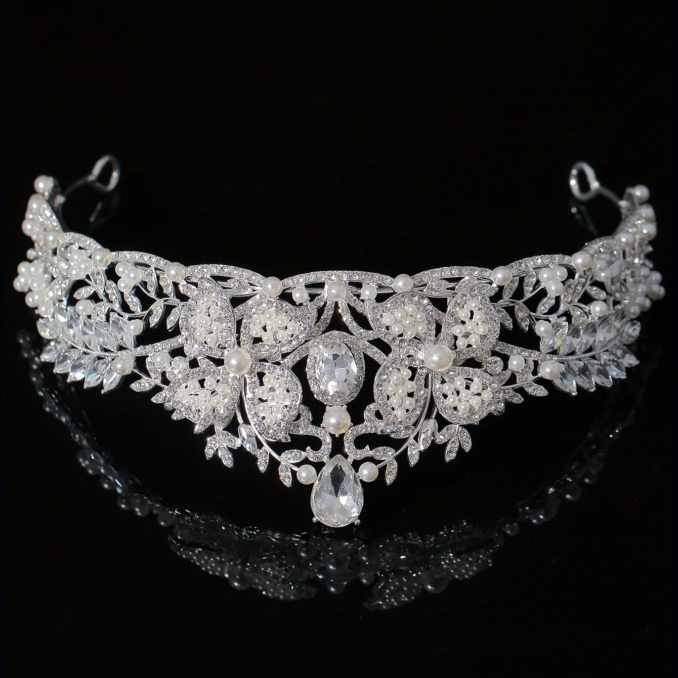 Bridal Faux Pearl Crystal Crown Tiara Wedding Head Jewelry
