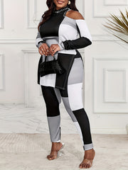 Colorblock One Shoulder Tunic Top & Leggings Set