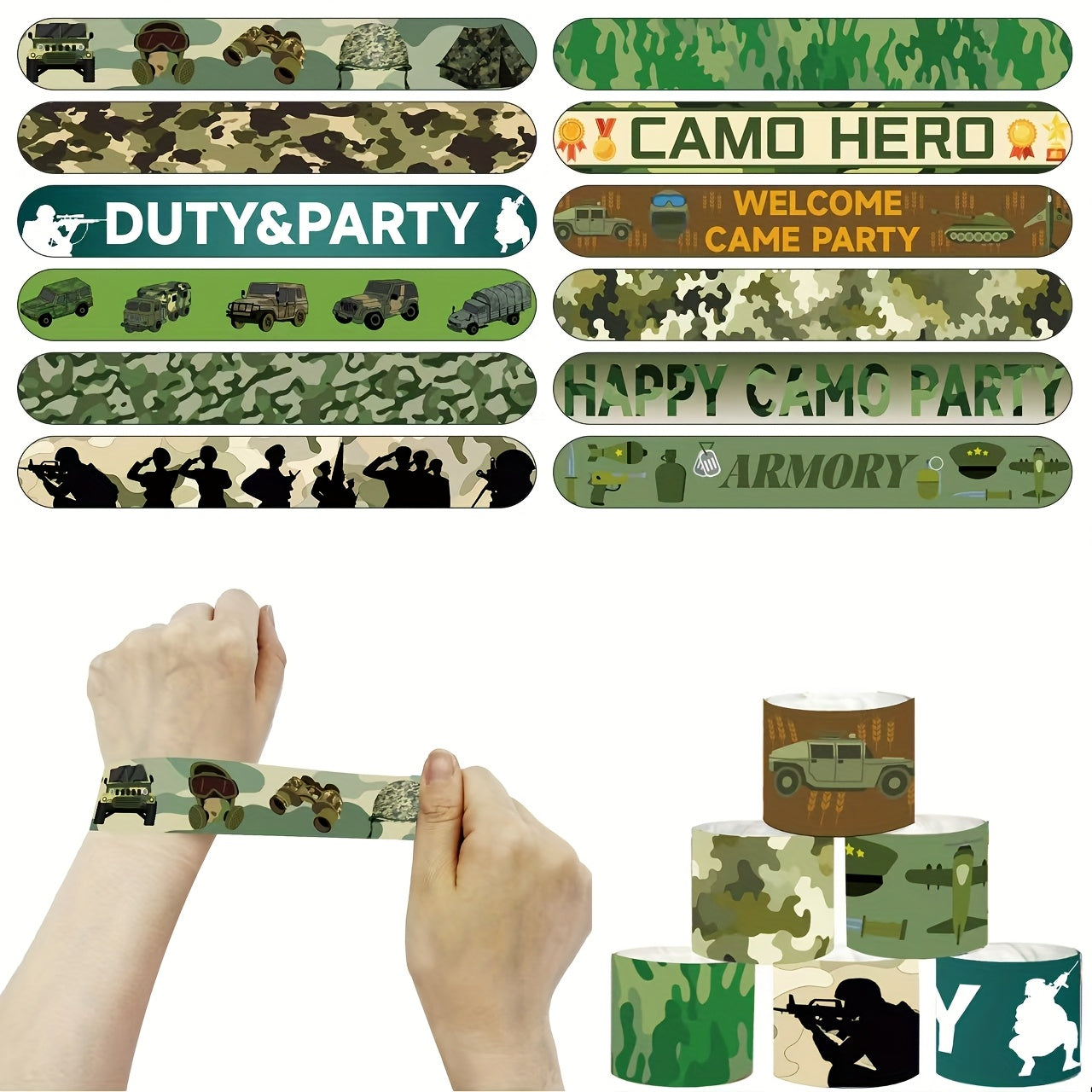 12pcs Army Memorial Slap Bracelets for Kids Boys & Girls