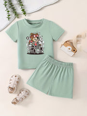 Toddler 2pcs Cartoon Pattern Bottoming Set Short Sleeve T shirt & Shorts