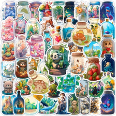 50pcs World In Bottle Cartoon Sticker Creative Wish Bottle Sticker