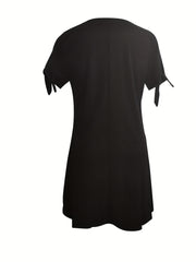 Lace Trim V Neck Dress Short Sleeve Casual Dress For Summer & Spring