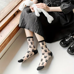 Cartoon Bear Print Sheer Mesh Socks Women's Stockings
