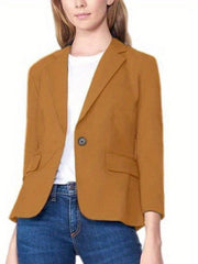 Solid Button Front Blazer Casual Lapel Long Sleeve Women's