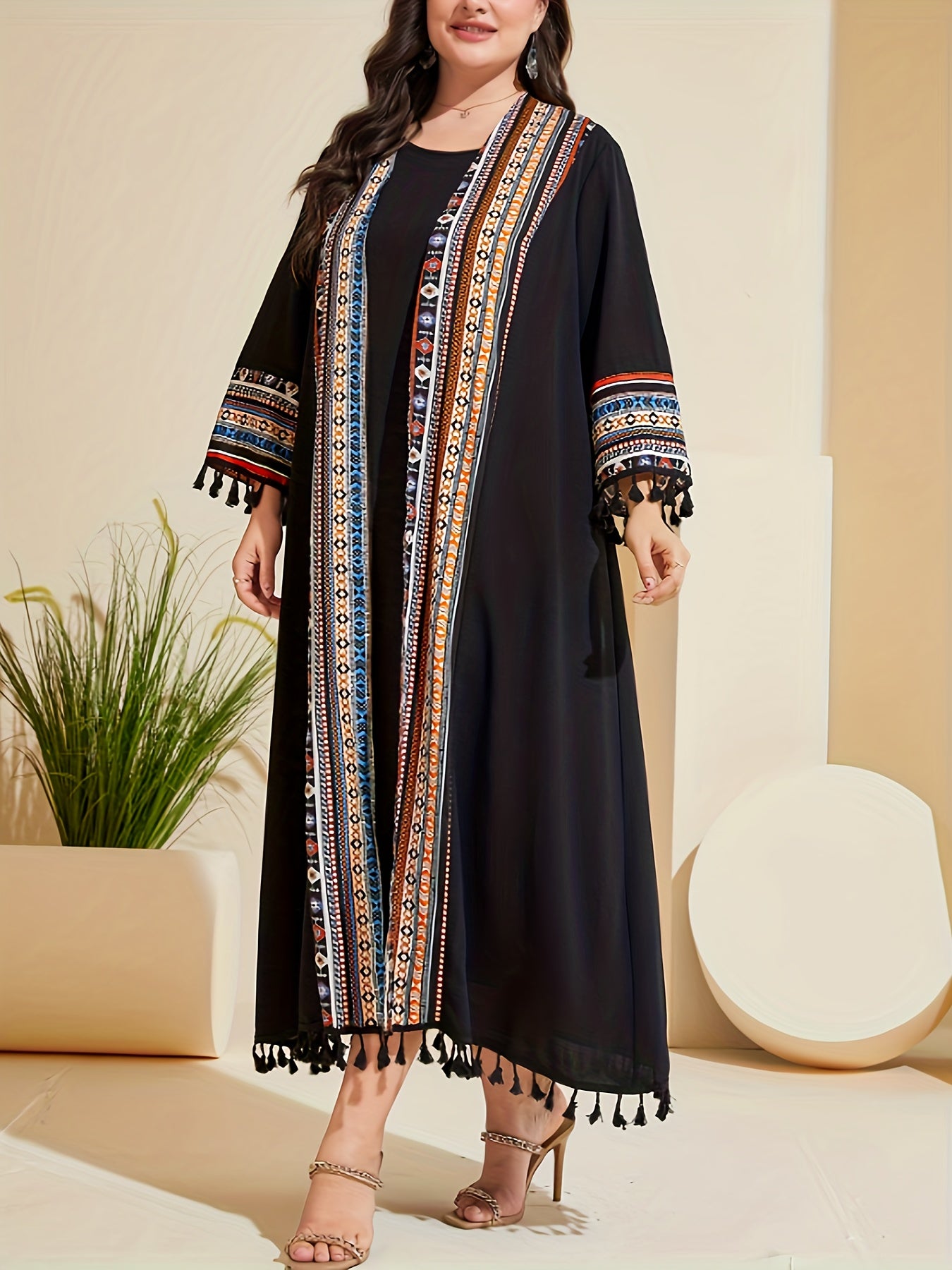 Boho Tank Dress & Geo Print Cardigan Two Piece Set