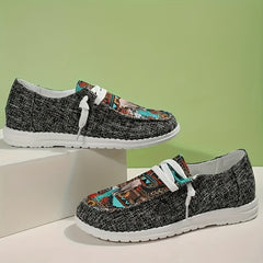 Women's Retro Bull & Floral Print Skate Shoes Lightweight Low Top
