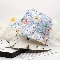 Flower Print Mesh Bucket Hat Thin Embroidery Basin Hat Sunscreen Fisherman Cap