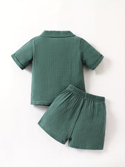 Boy's Short Sleeve Shirt & Shorts Set, Summer Casual 2pcs