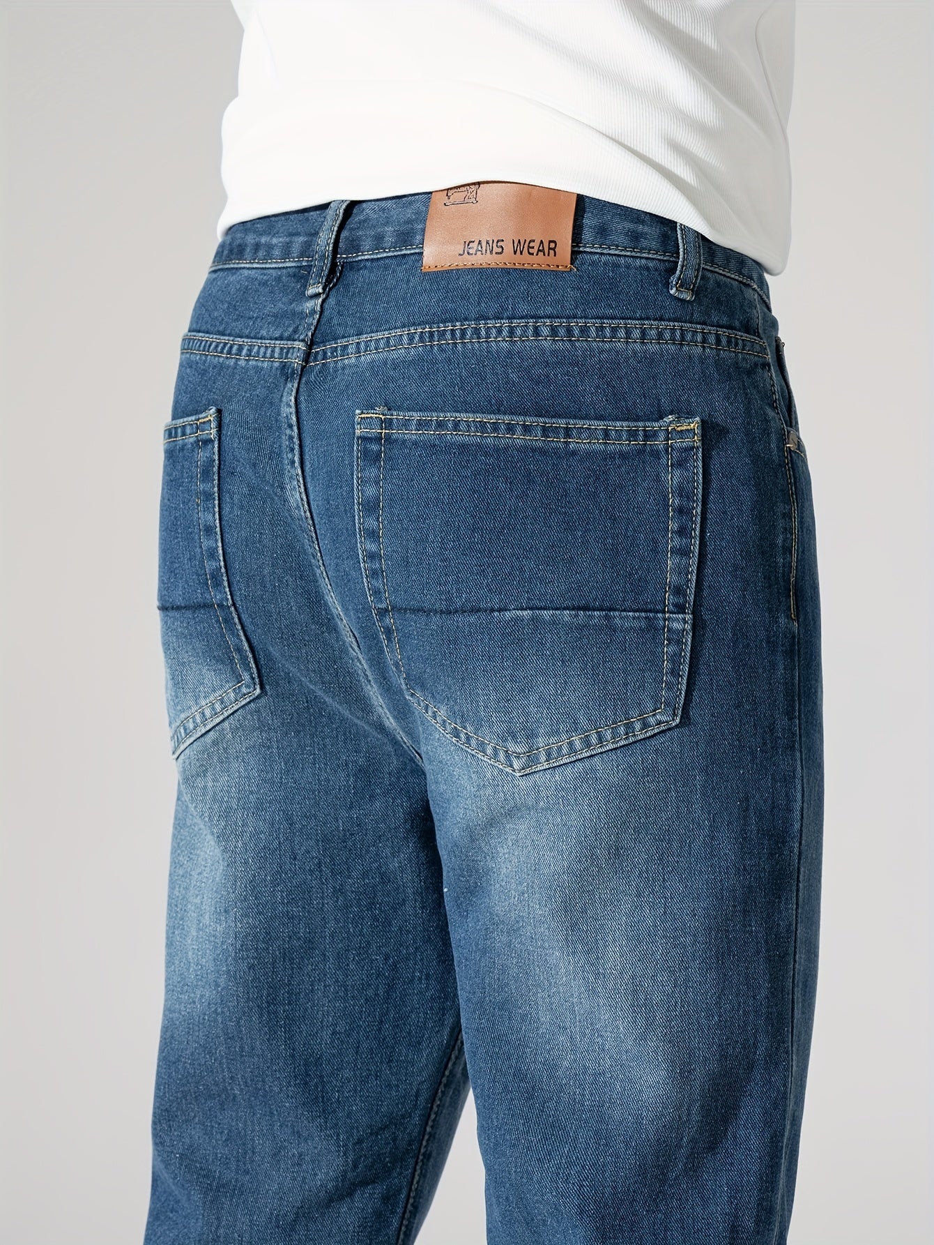 Mens Regular Washed Denim Pants Casual Street Style All Match Jeans