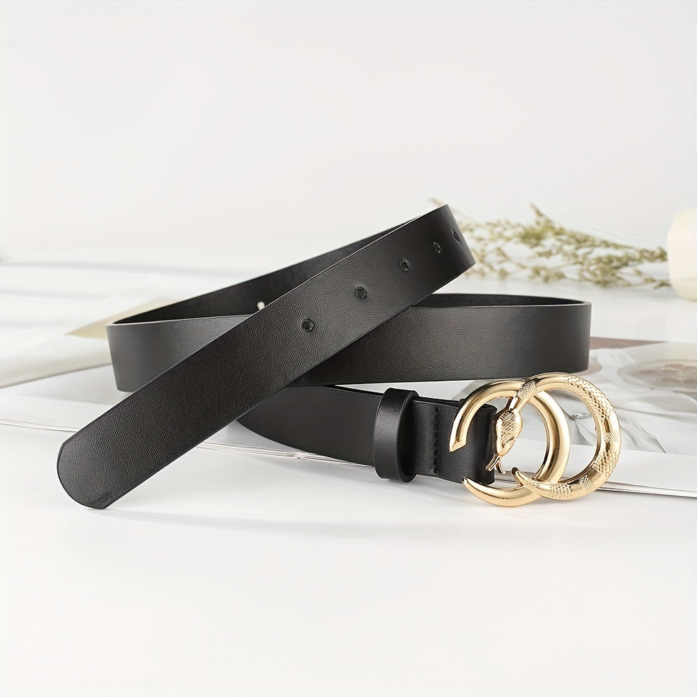 Golden Snake Pattern Double Circle Buckle Head Belt