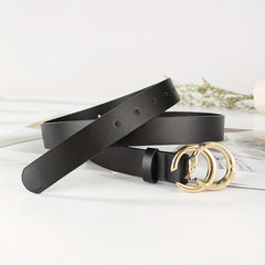 Golden Snake Pattern Double Circle Buckle Head Belt