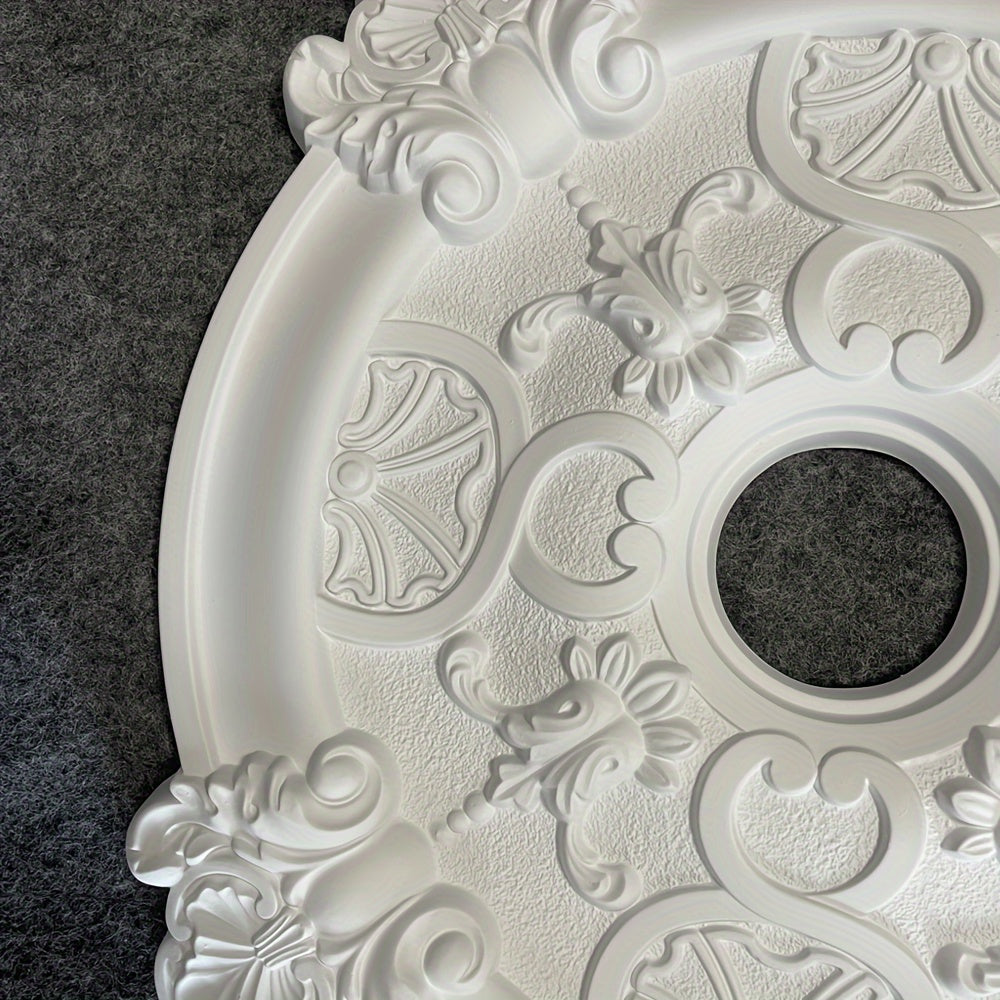 1pc PU Round Carved Lamp Holder Gypsum Ceiling Disc Shape Lamp Plate