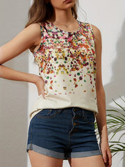 Vintage Floral Tank Top Sleeveless Crew Neck Casual
