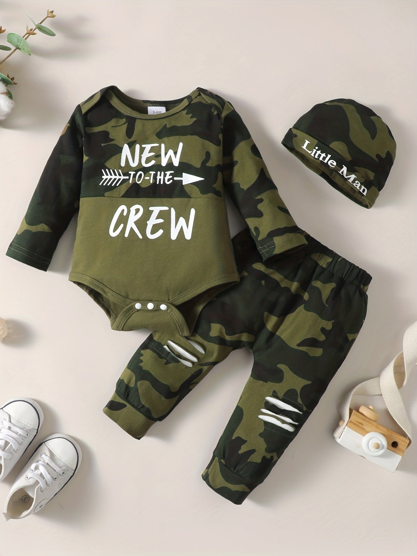 Baby Boy's Camo Suit TO THE CREW Printed Romper & Trousers Set