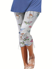 Solid Drawstring Cropped Leggings Casual Leggings