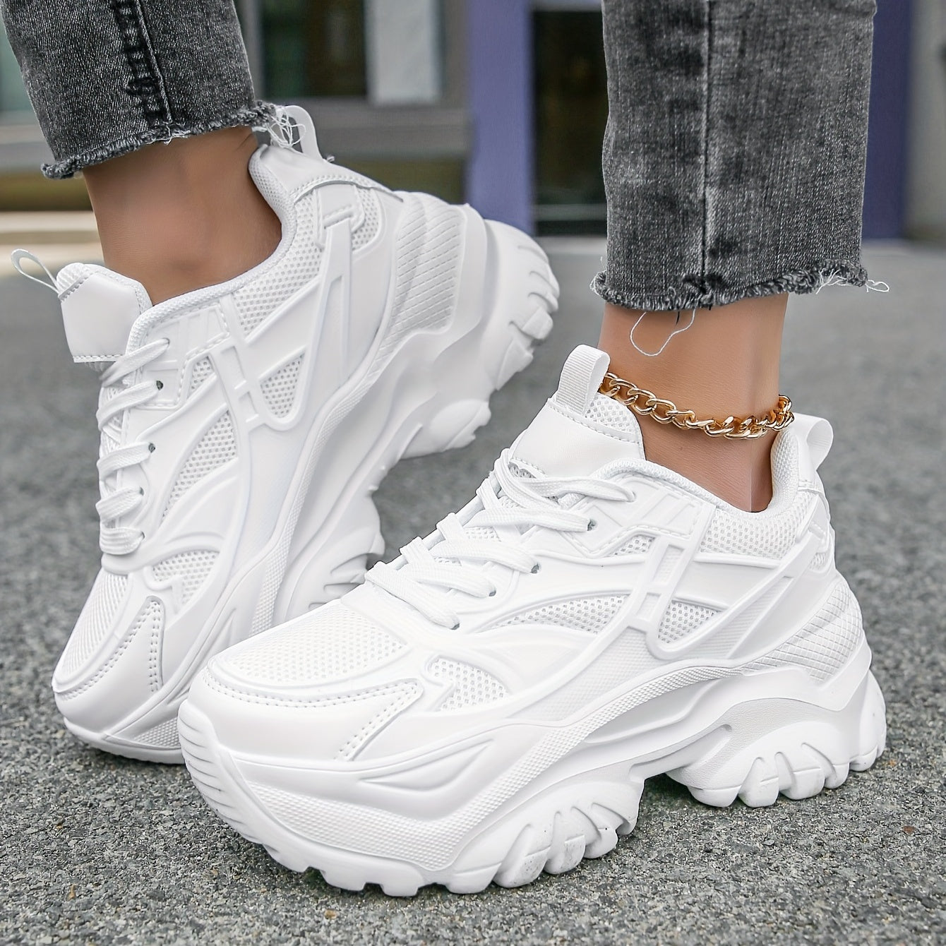 Women's Mesh Platform Sneakers Casual Lace Up Shoes