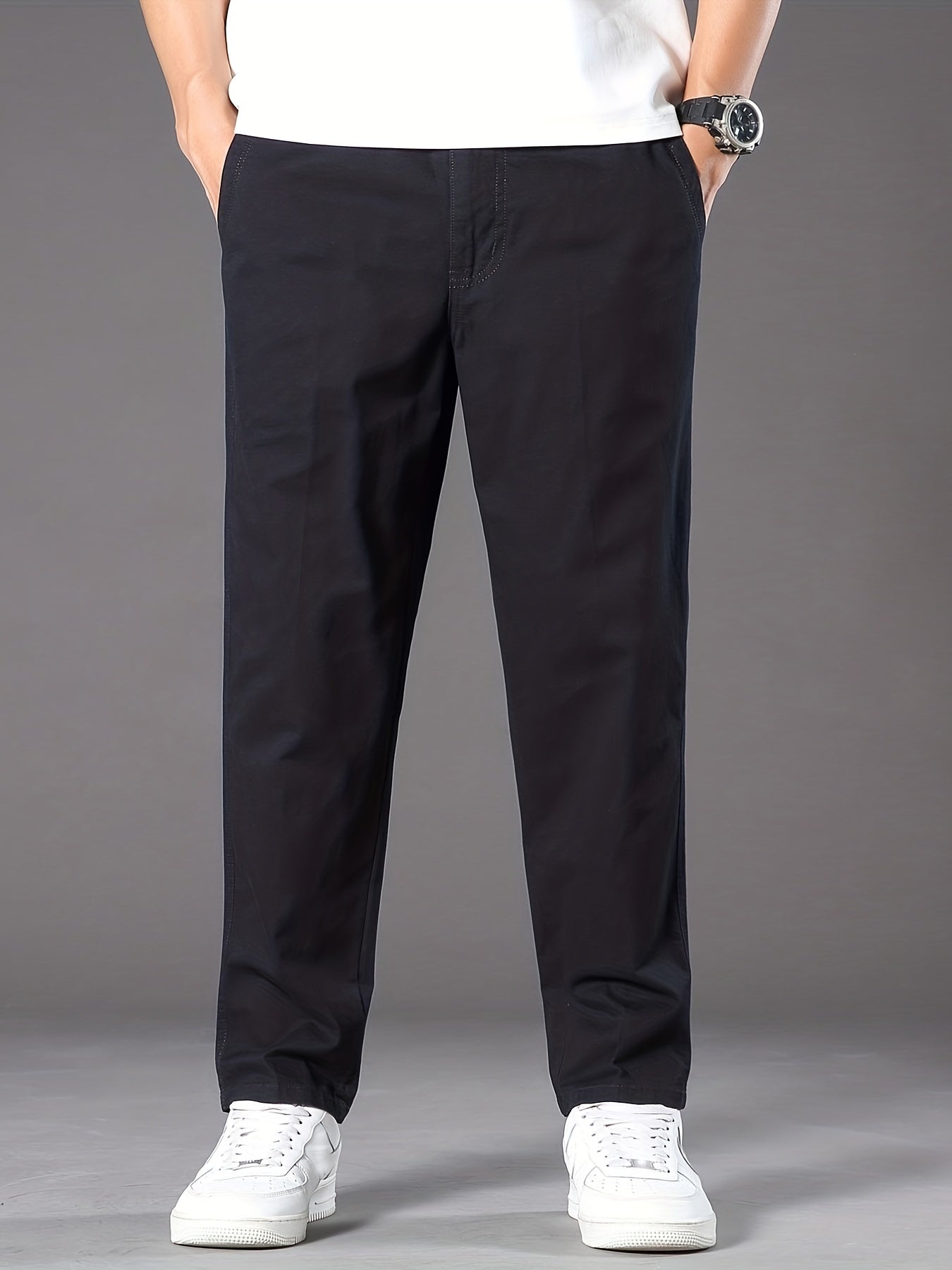 Men's Cotton Elastic Waist Casual Loose Straight Leg Pants