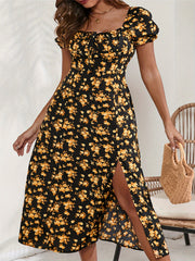 Sexy Dress Women's Plus Allover Floral Print Puff Sleeve Summer Dress