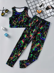 Luminous Tie Dye Printed Sports Tank Top Glow In The Dark Graphic