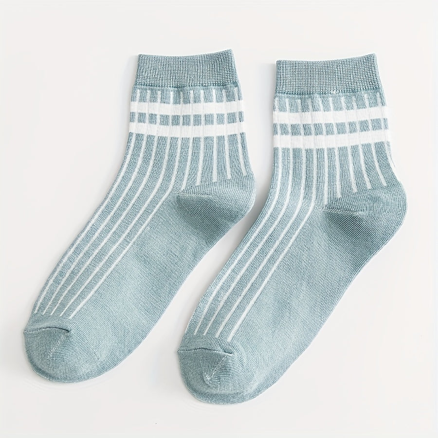 Set of 5 Striped Crew Socks for Women
