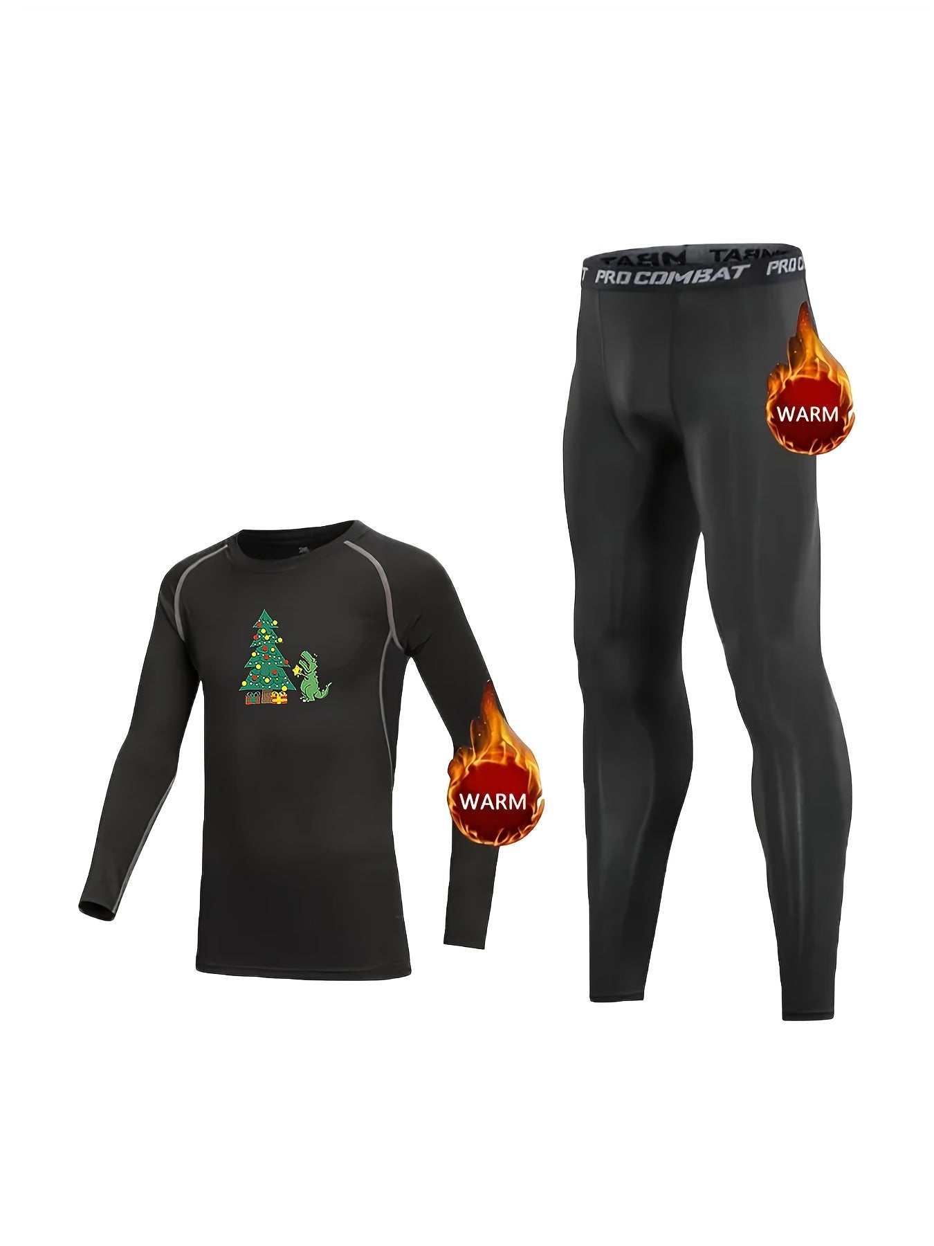 2pcs Kids Fleece Compression Sets Christmas Dinosaur Print