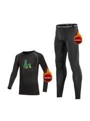 2pcs Kids Fleece Compression Sets Christmas Dinosaur Print