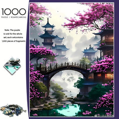 1000pcs Cherry Blossoms & Pagodas Puzzle Scene DIY Hobbyist Art Decor Ideal Gift