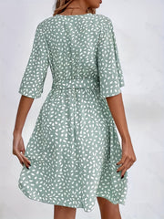 Floral Print Tie Front Dress V Neck Short Sleeve Dress Casual
