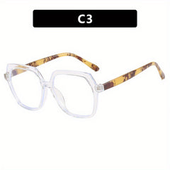 Large Polygon Clear Lens Glasses for Women Men with Case