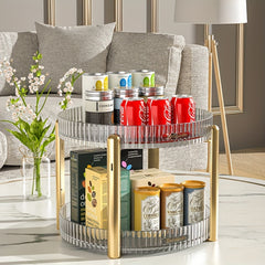 Double Layer Golden Turntable Kitchen Storage Shelf