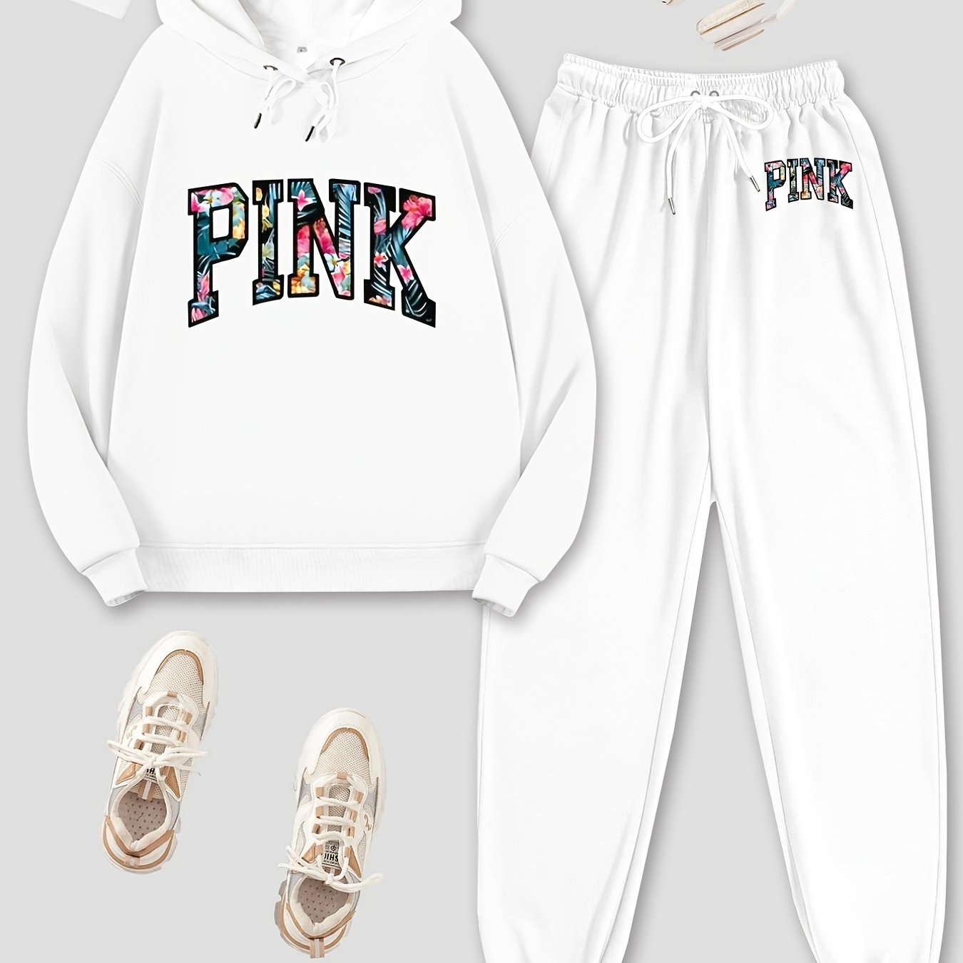 Letter Print Hoodies & Jogger Pants Set Solid Long Sleeve