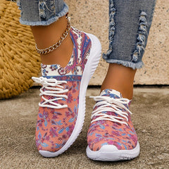 Ethnic Print Mesh Breathable Lightweight Running Shoes