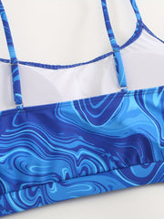 Fluid Print Ruched Bra & Underwear Swimsuit Set