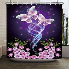 Butterfly Flower Shower Curtain Bathroom Set
