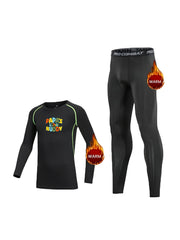 2pcs Kids Fleece Compression Sets Letter Print Pullover Matching Pants