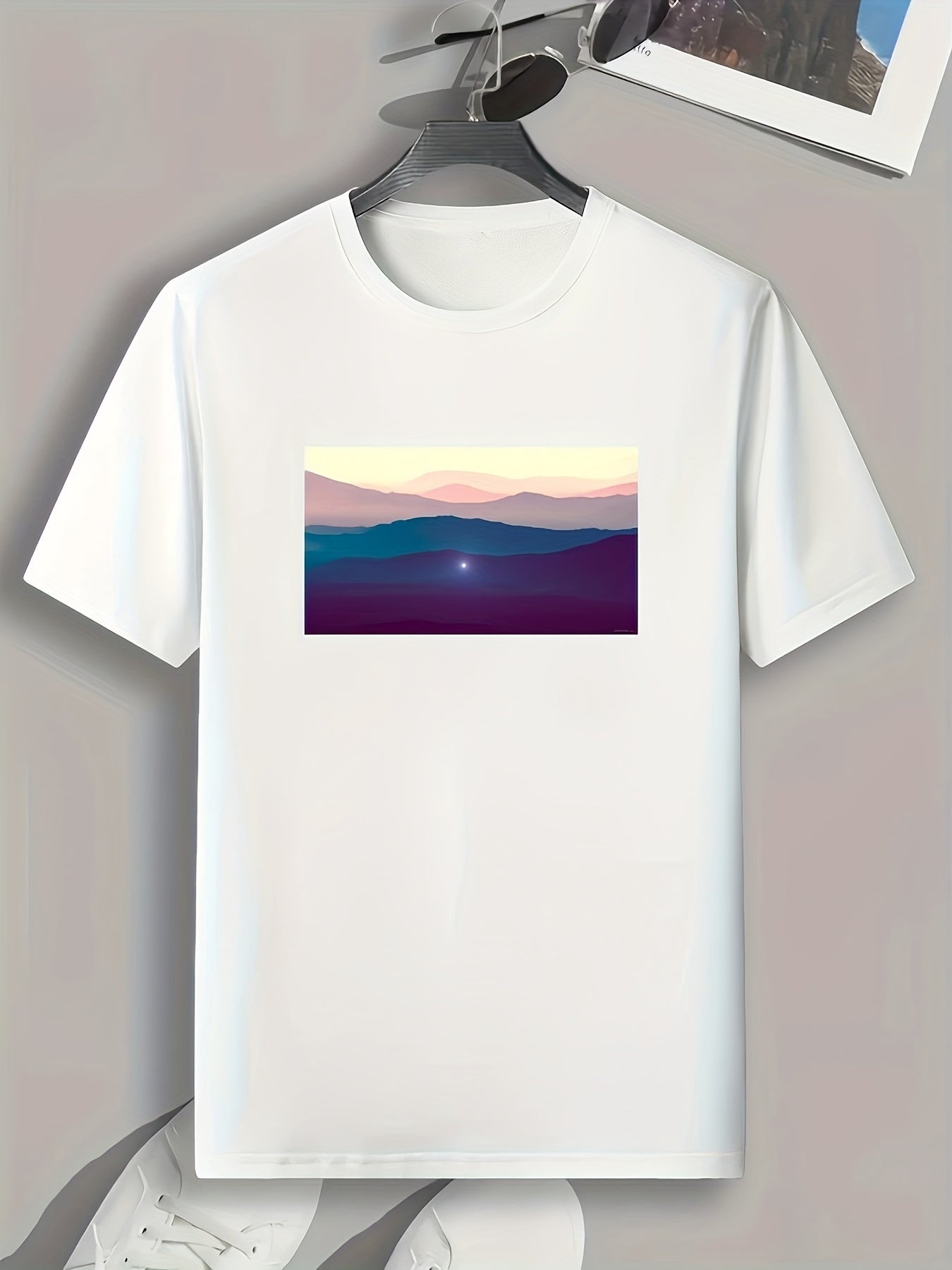 Scenery Print Men's Comfy T shirt Active Slightly Stretch Tee